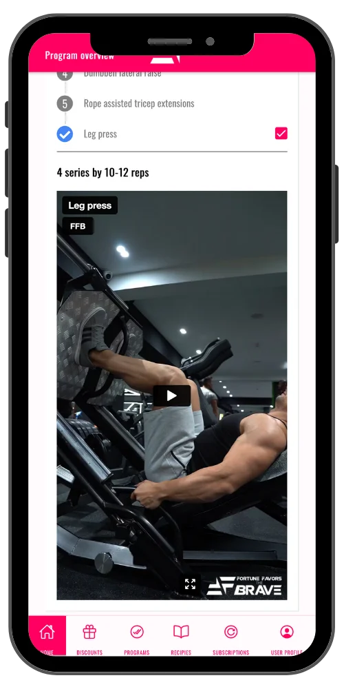 mockup of interactive fitness program inside app